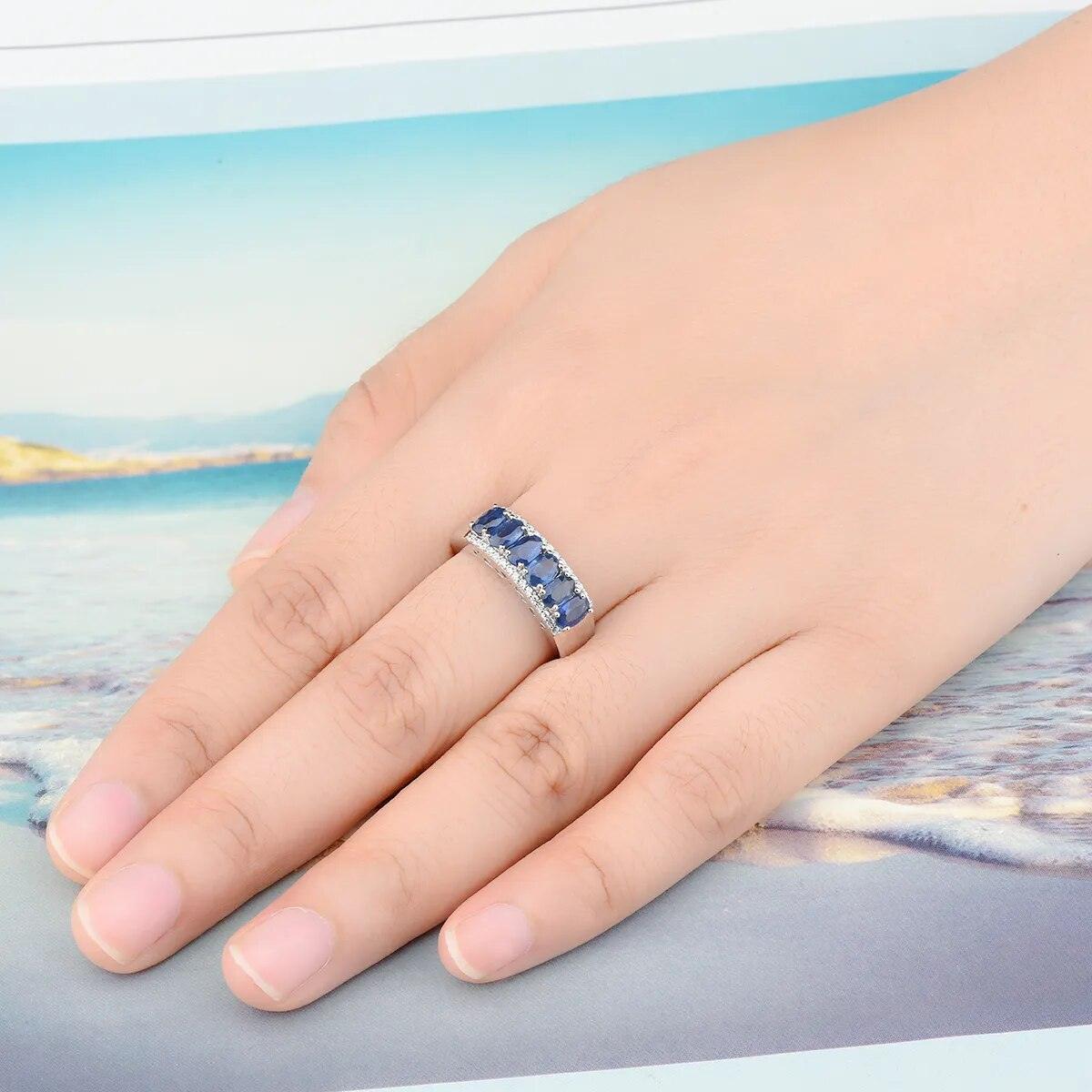 Classic Sterling Silver Ring with 1.8 Carats of Genuine Natural Blue Sapphire - Lucid Fantasy 