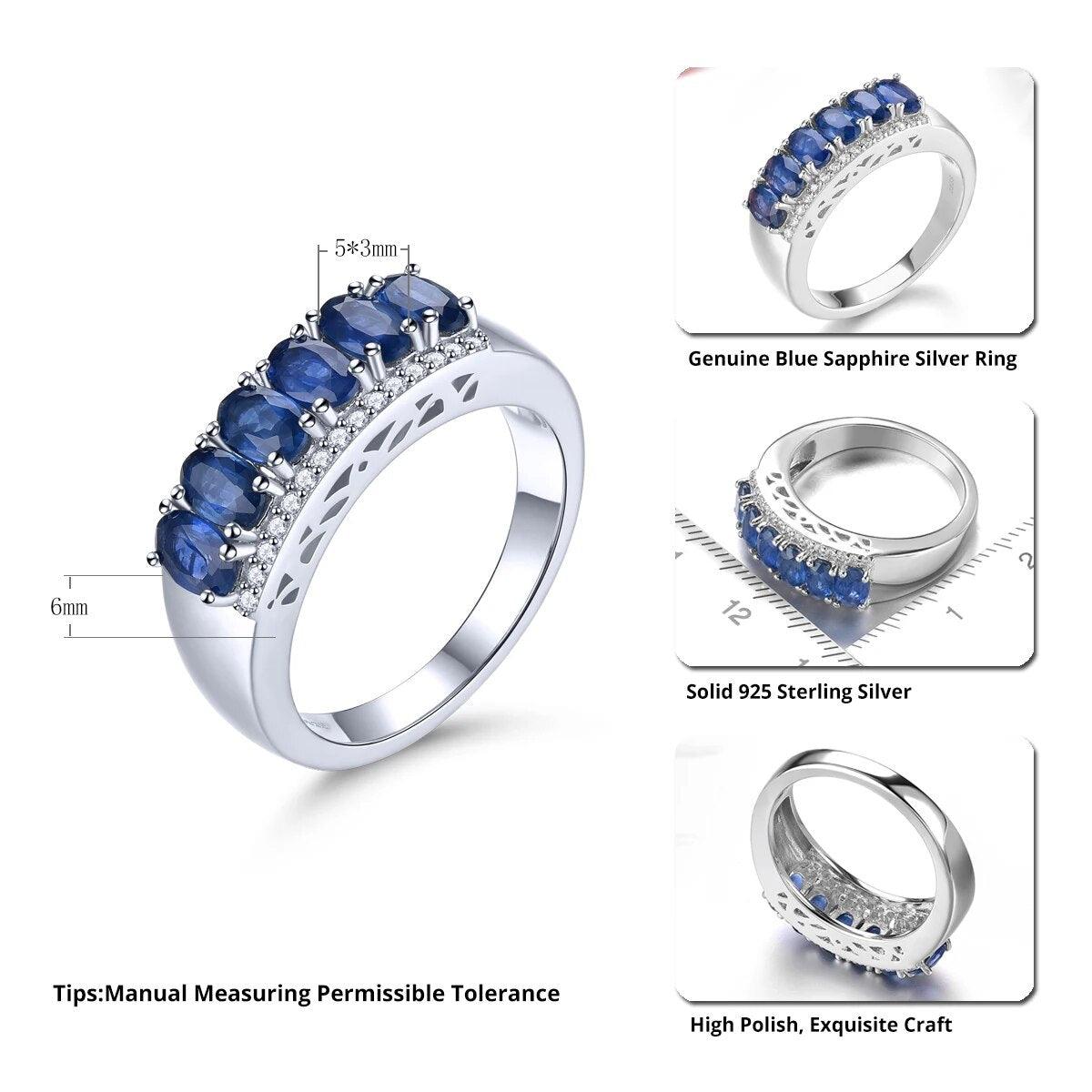 Classic Sterling Silver Ring with 1.8 Carats of Genuine Natural Blue Sapphire - Lucid Fantasy 