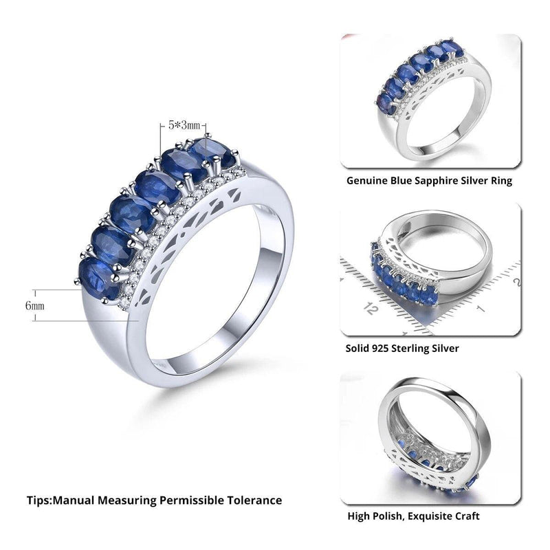 Classic Sterling Silver Ring with 1.8 Carats of Genuine Natural Blue Sapphire - Lucid Fantasy 