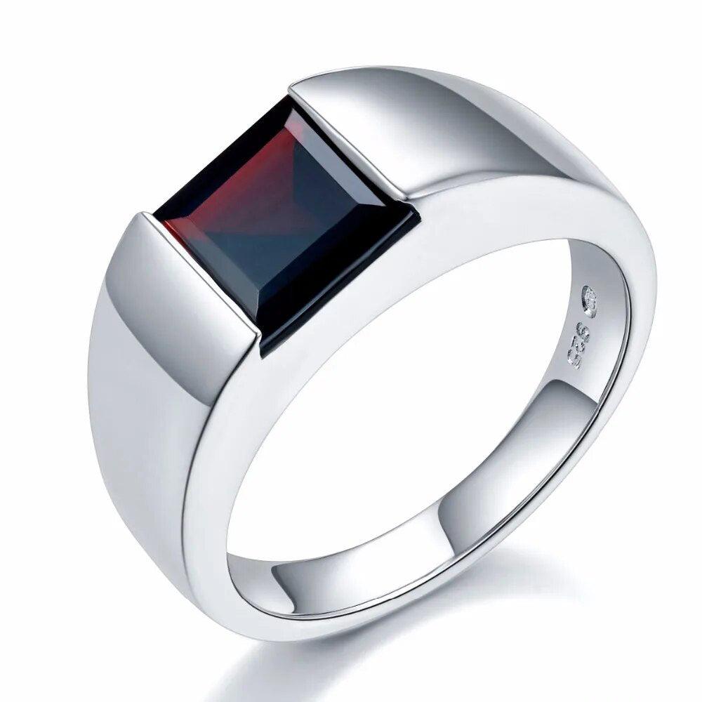 Classic Sterling Silver Unisex Ring with 1.9 Carats of Natural Black Garnet - Lucid Fantasy 