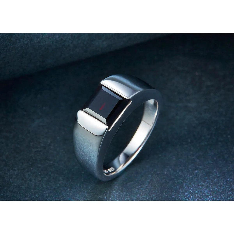 Classic Sterling Silver Unisex Ring with 1.9 Carats of Natural Black Garnet - Lucid Fantasy 