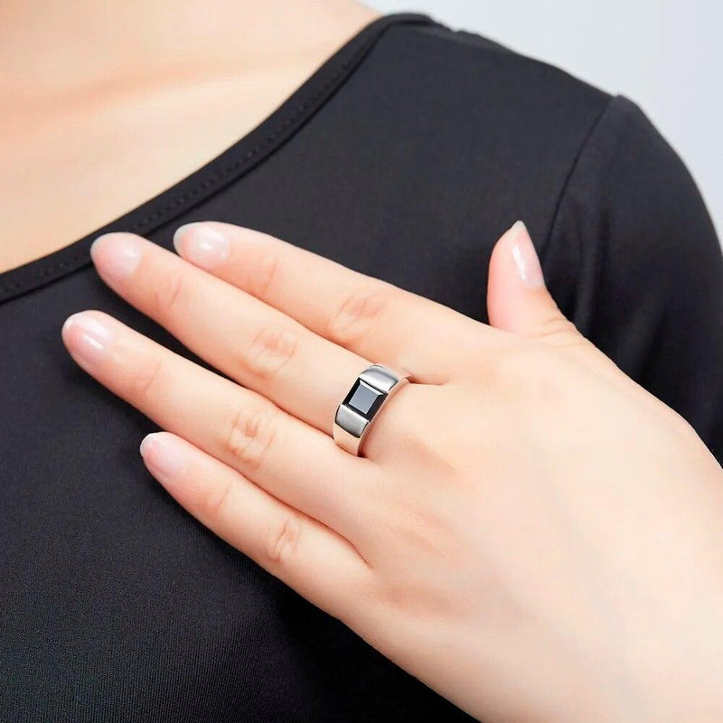 Classic Sterling Silver Unisex Ring with 1.9 Carats of Natural Black Garnet - Lucid Fantasy 