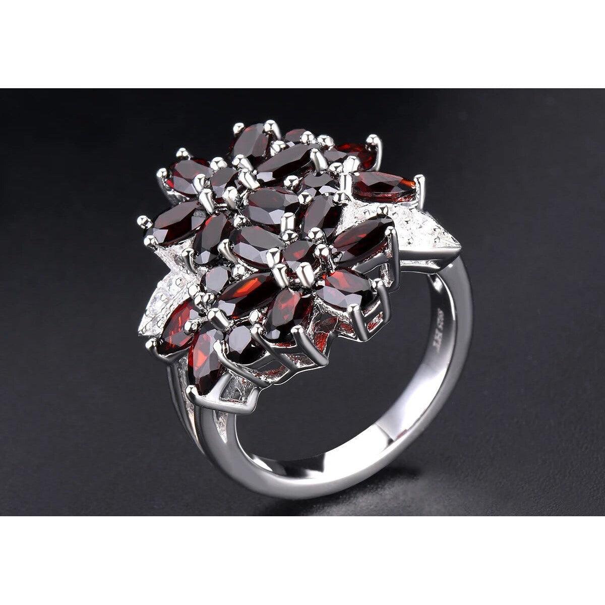 Classic Vintage 5.26ct Red Garnet and Sterling Silver Cluster Ring - Lucid Fantasy 