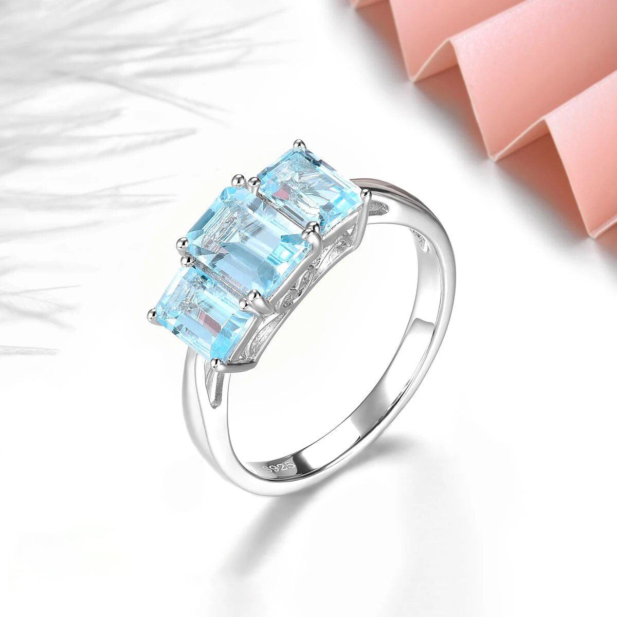 Classic Vintage Blue Topaz Sterling Silver Ring - 2.5 Carats Fine Jewelry S925 - Lucid Fantasy 