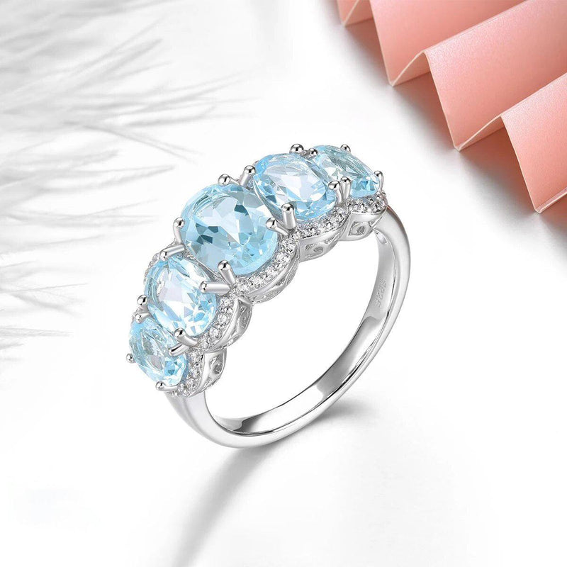 Classic Vintage Natural Sky Blue Topaz Sterling Silver Ring 4.5 Carats Genuine Gemstone - Lucid Fantasy 