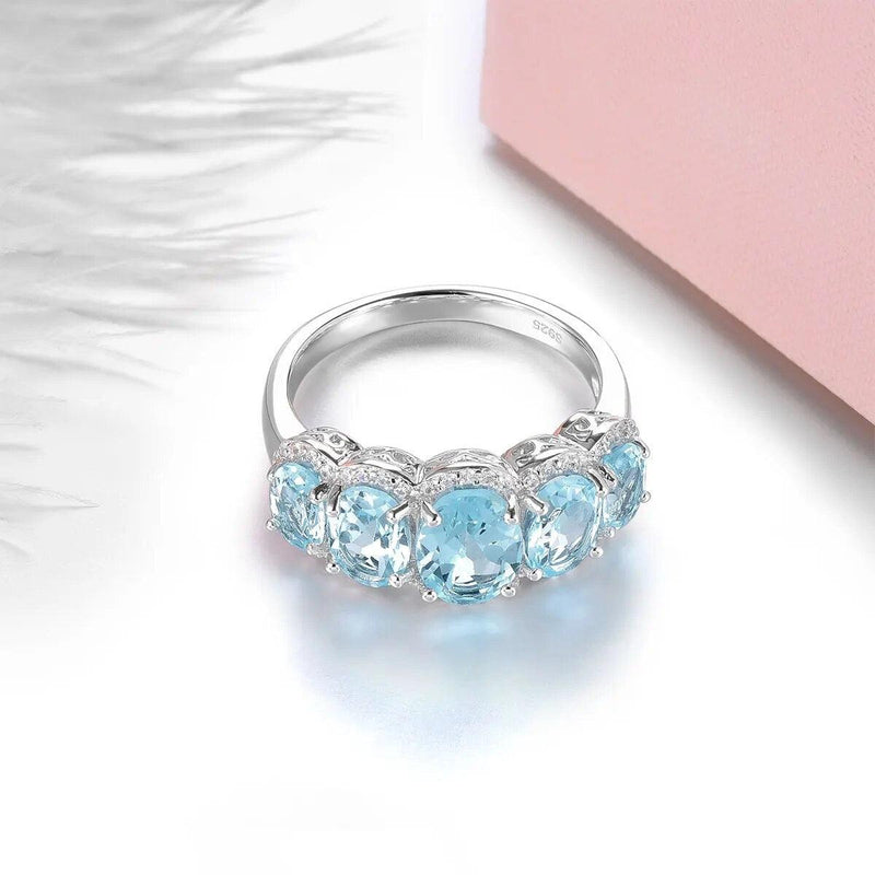 Classic Vintage Natural Sky Blue Topaz Sterling Silver Ring 4.5 Carats Genuine Gemstone - Lucid Fantasy 