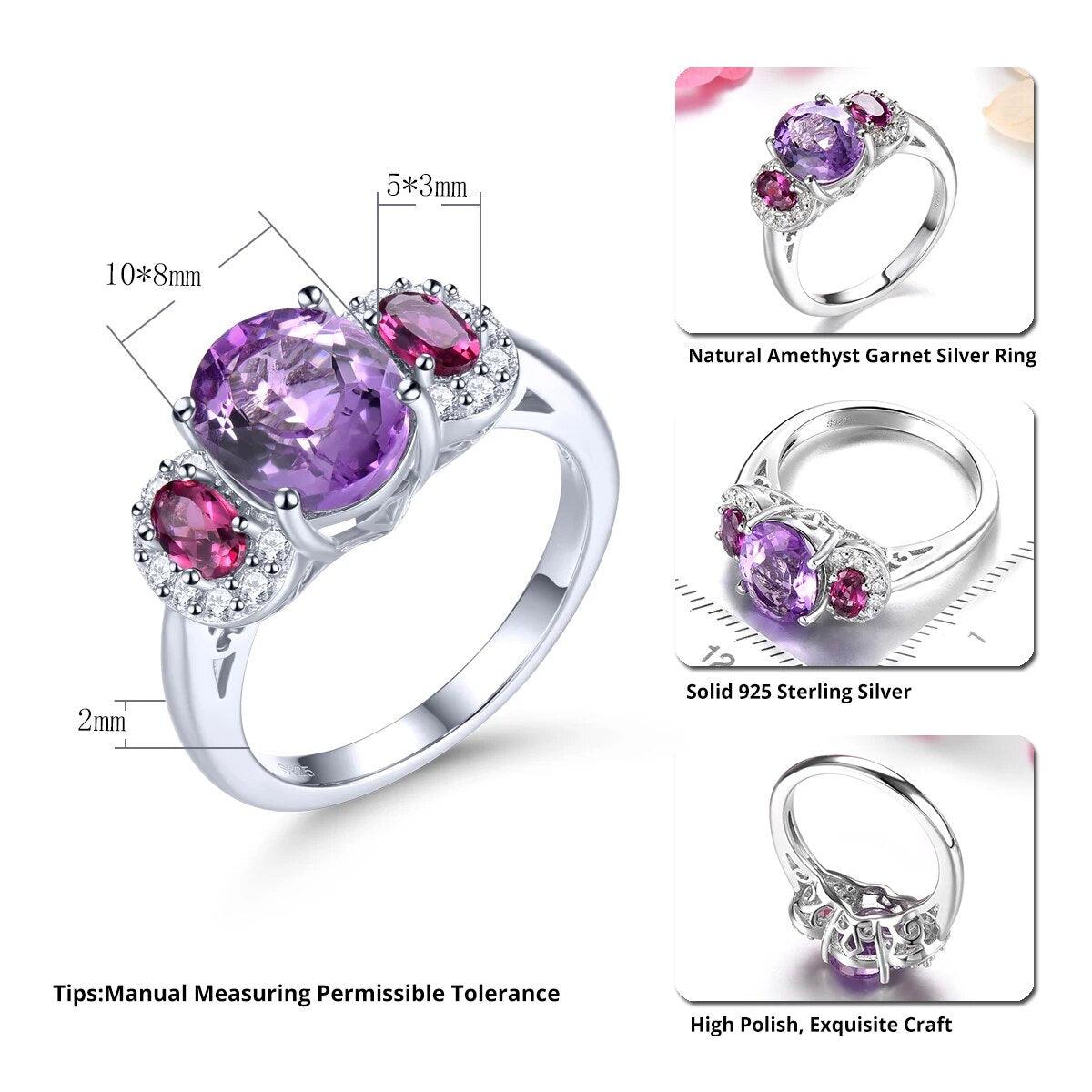 Classic Vintage Sterling Silver Ring with 3.2 Carats of Natural Amethyst and Rhodolite Garnet - Lucid Fantasy 