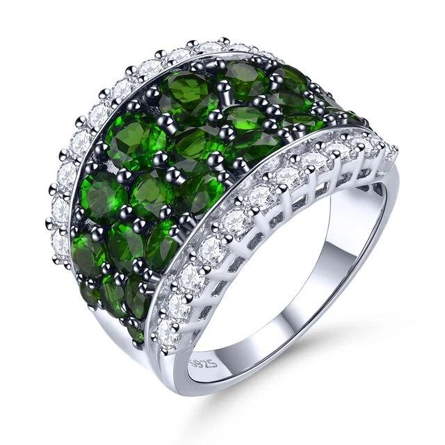 Classic Vintage-Style 5-Carat Natural Chrome Diopside and Garnet Sterling Silver Ring - Lucid Fantasy 