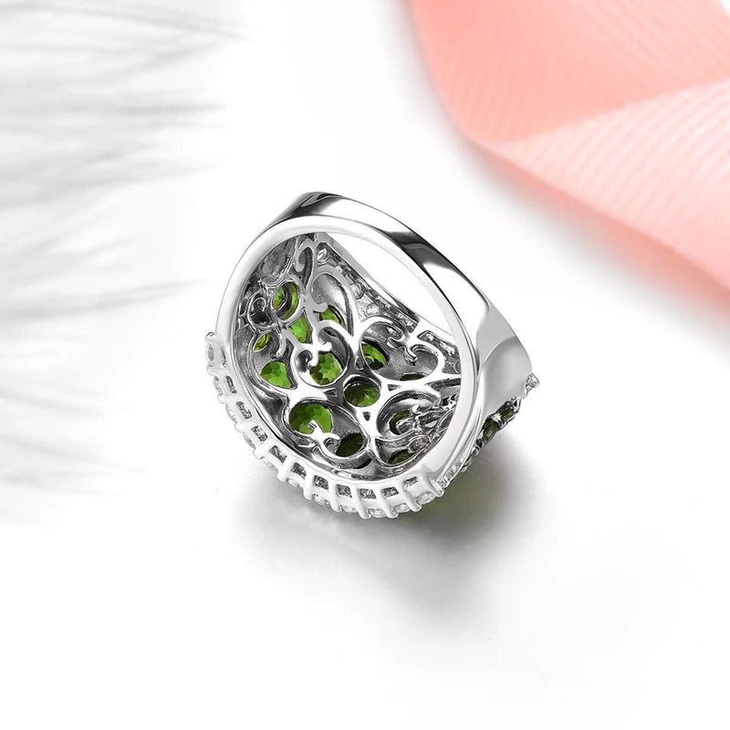 Classic Vintage-Style 5-Carat Natural Chrome Diopside and Garnet Sterling Silver Ring - Lucid Fantasy 