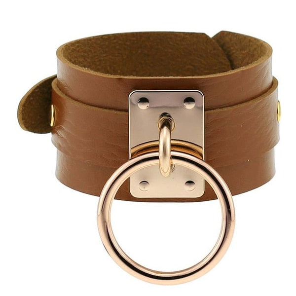 Classic Wide Cuff Gold Metallic O-Ring Choker Bracelet