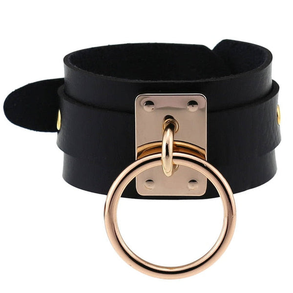 Classic Wide Cuff Gold Metallic O-Ring Choker Bracelet