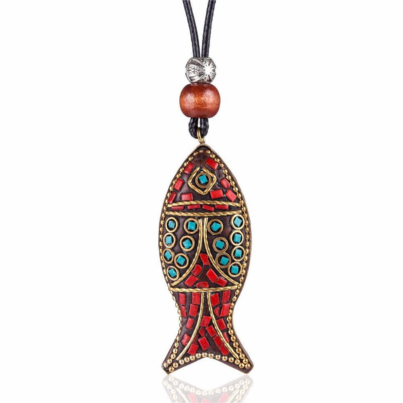 Colorful Fish Antique BOHO Pendant Necklace - 80cm Chain - Unique Fashion Accessory - Lucid Fantasy 