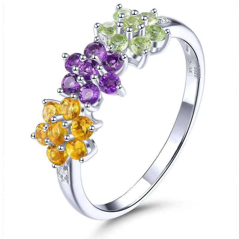 Colorful Floral Design Natural Citrine Amethyst Peridot Sterling Silver Ring S925 Fine Jewelry - Lucid Fantasy 