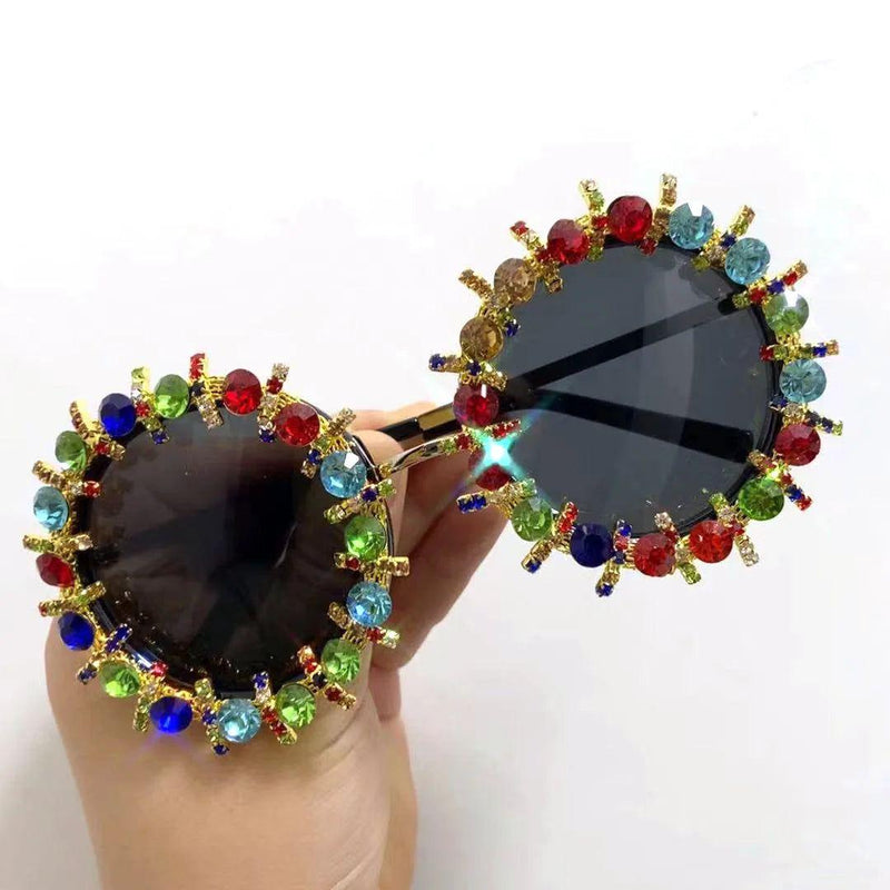 Crystal Embellished Round Sunglasses with UV400 Protection for Summer Fashion - Lucid Fantasy 