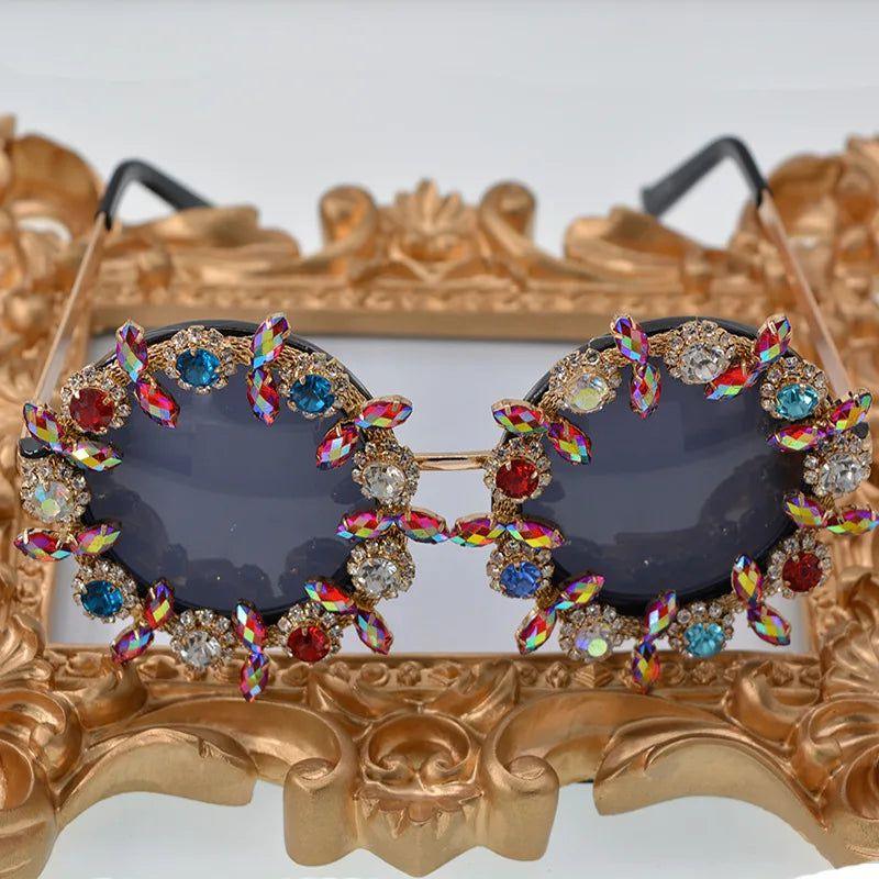 Crystal Embellished Round Sunglasses with UV400 Protection for Summer Fashion - Lucid Fantasy 