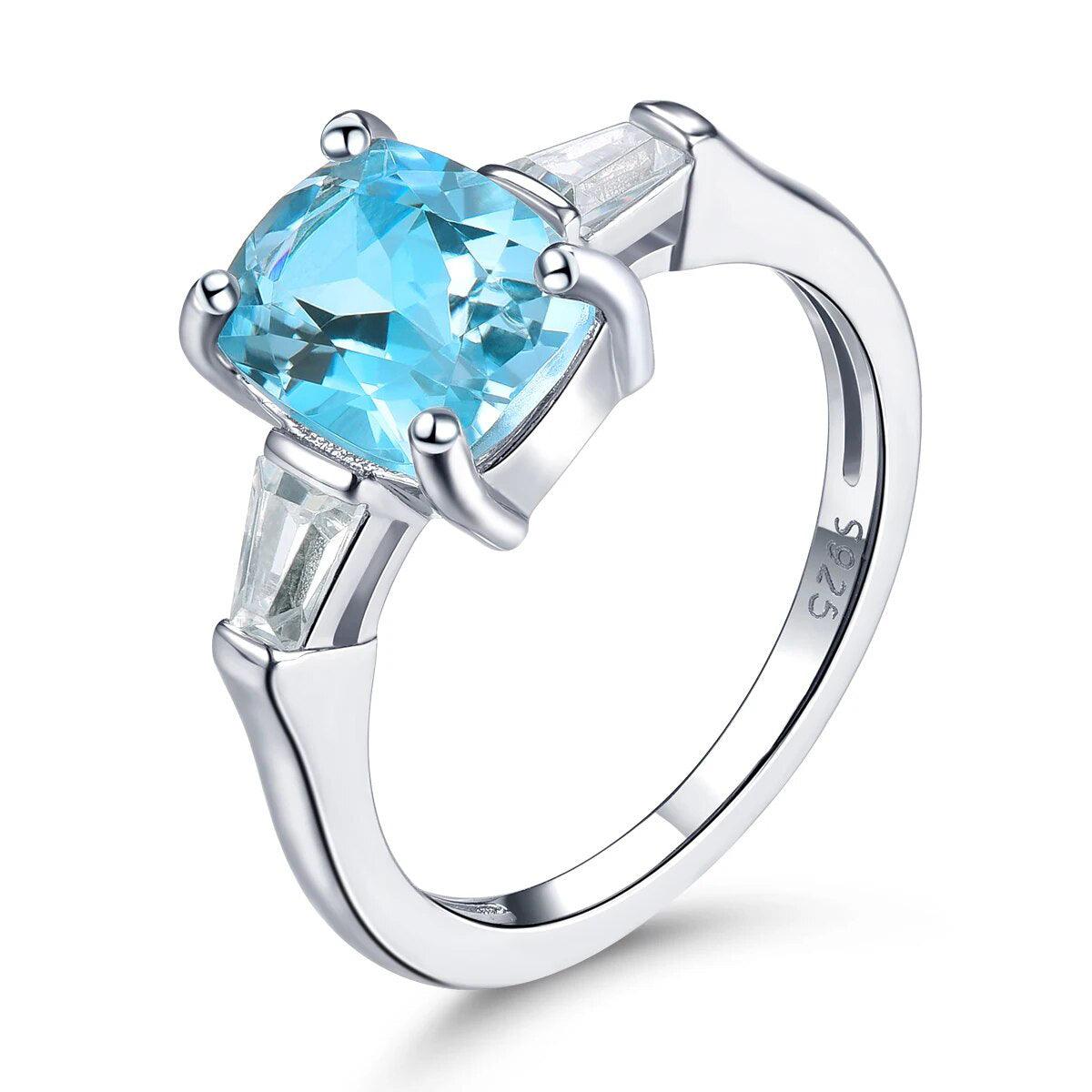 Cushion Cut Natural Sky Blue Topaz Ring in Sterling Silver - 2.3 Carats Classic Jewelry S925 - Lucid Fantasy 