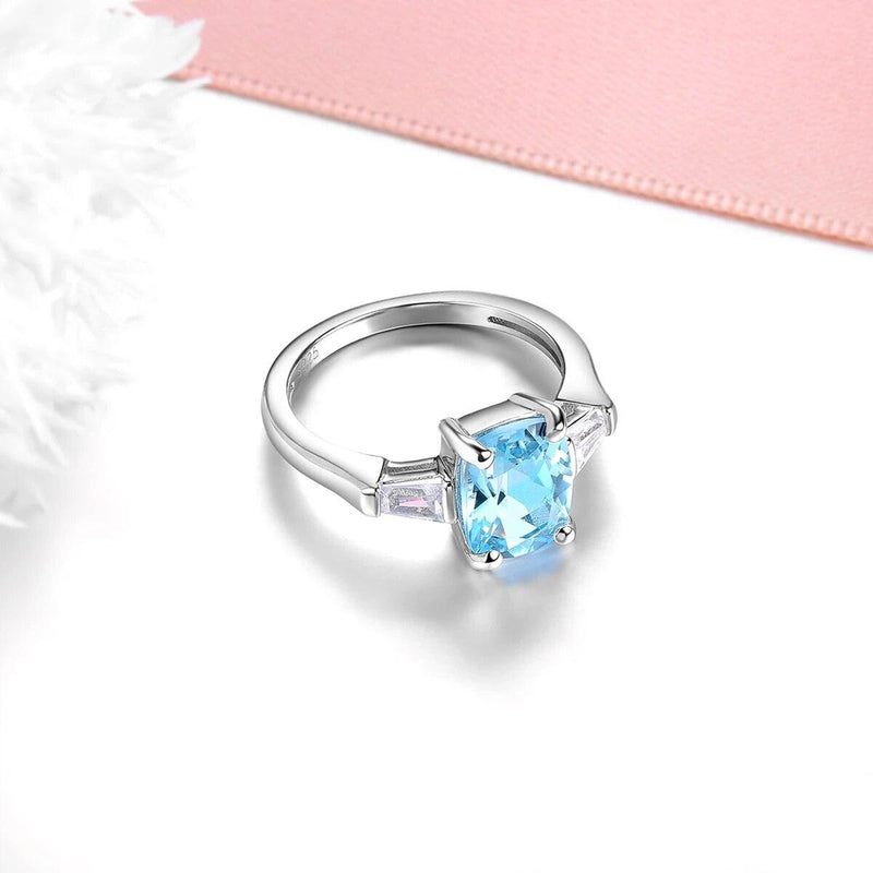 Cushion Cut Natural Sky Blue Topaz Ring in Sterling Silver - 2.3 Carats Classic Jewelry S925 - Lucid Fantasy 