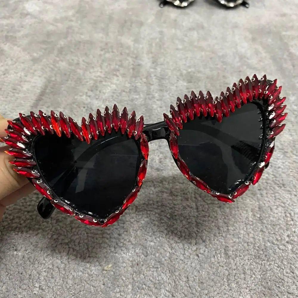 Deluxe Diamond Cat Eye Sunglasses with Heart-Shaped Lenses for Trendy Party Fashion - Lucid Fantasy 