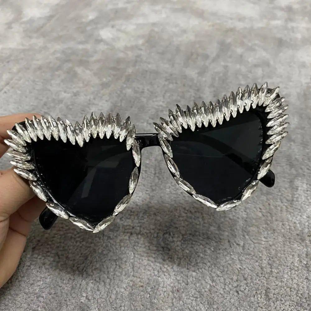 Deluxe Diamond Cat Eye Sunglasses with Heart-Shaped Lenses for Trendy Party Fashion - Lucid Fantasy 