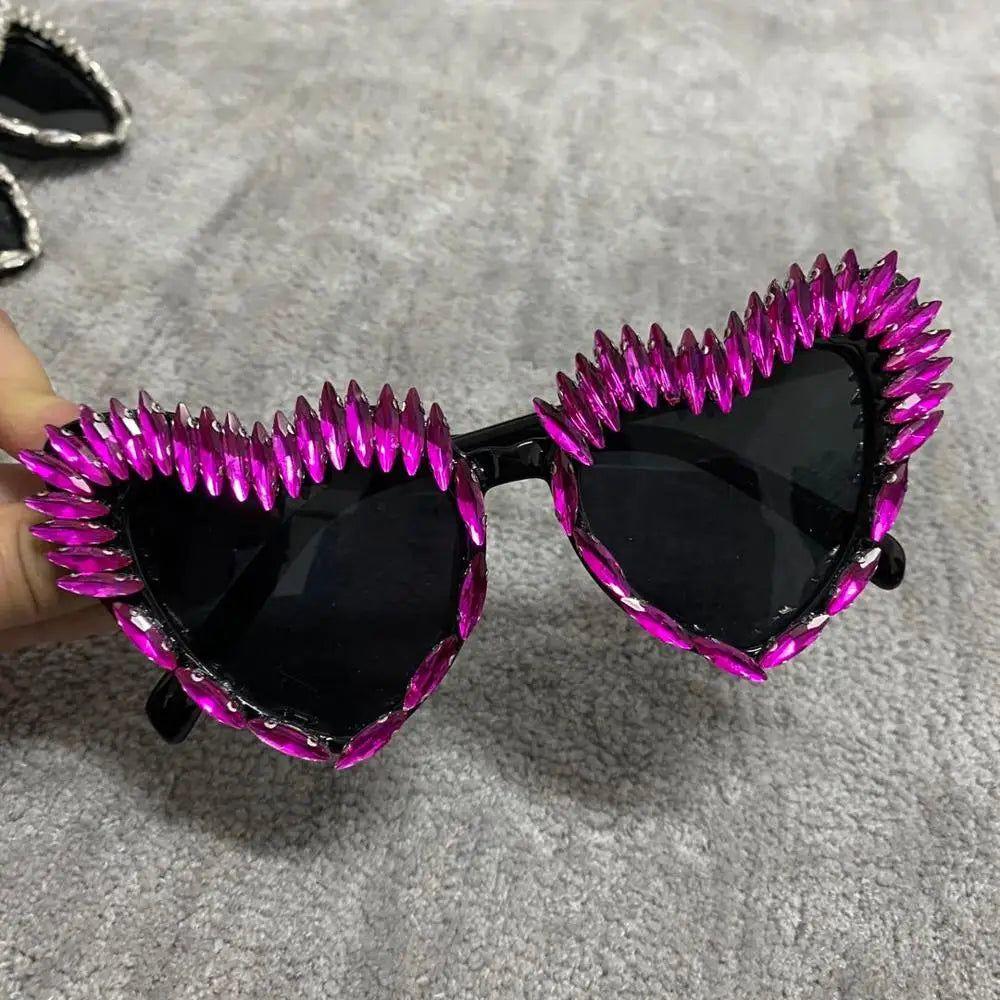 Deluxe Diamond Cat Eye Sunglasses with Heart-Shaped Lenses for Trendy Party Fashion - Lucid Fantasy 