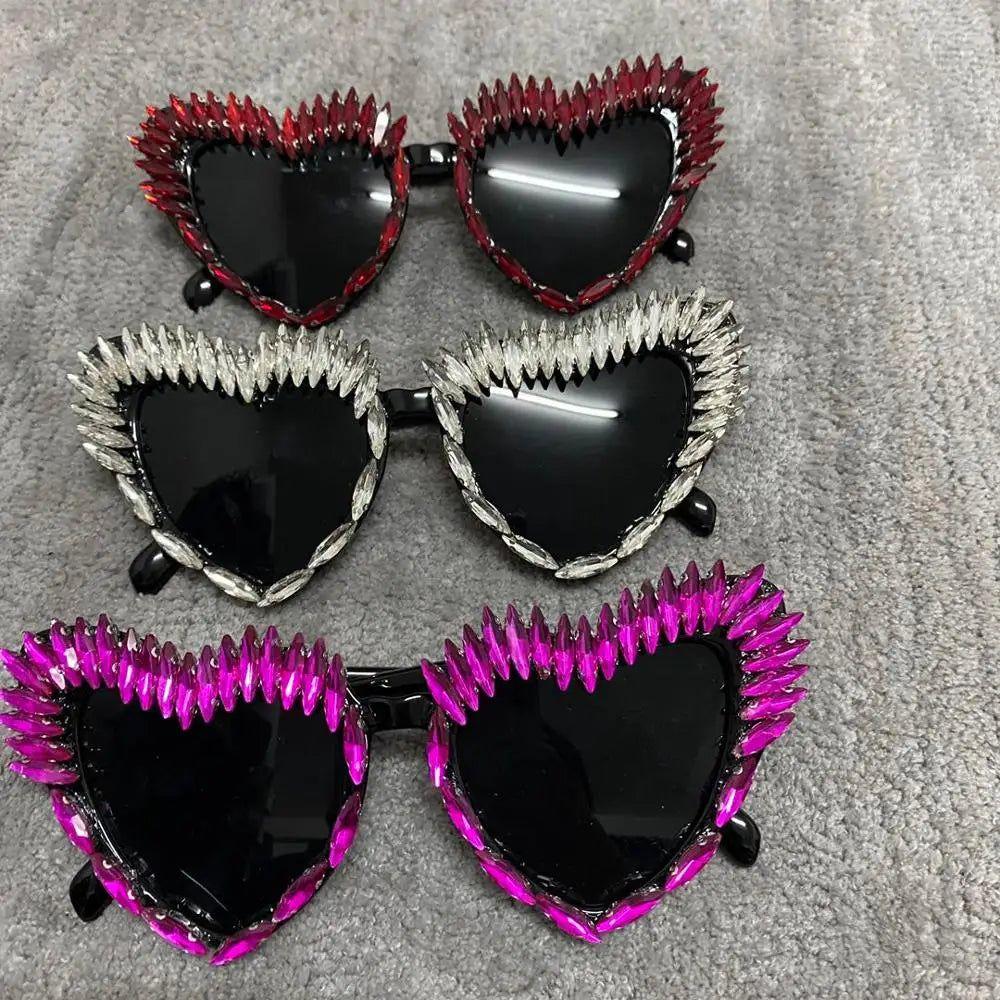 Deluxe Diamond Cat Eye Sunglasses with Heart-Shaped Lenses for Trendy Party Fashion - Lucid Fantasy 