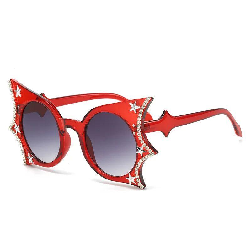 Diamond-Studded Bat Wing Cat Eye Sunglasses with UV Protection - Lucid Fantasy 