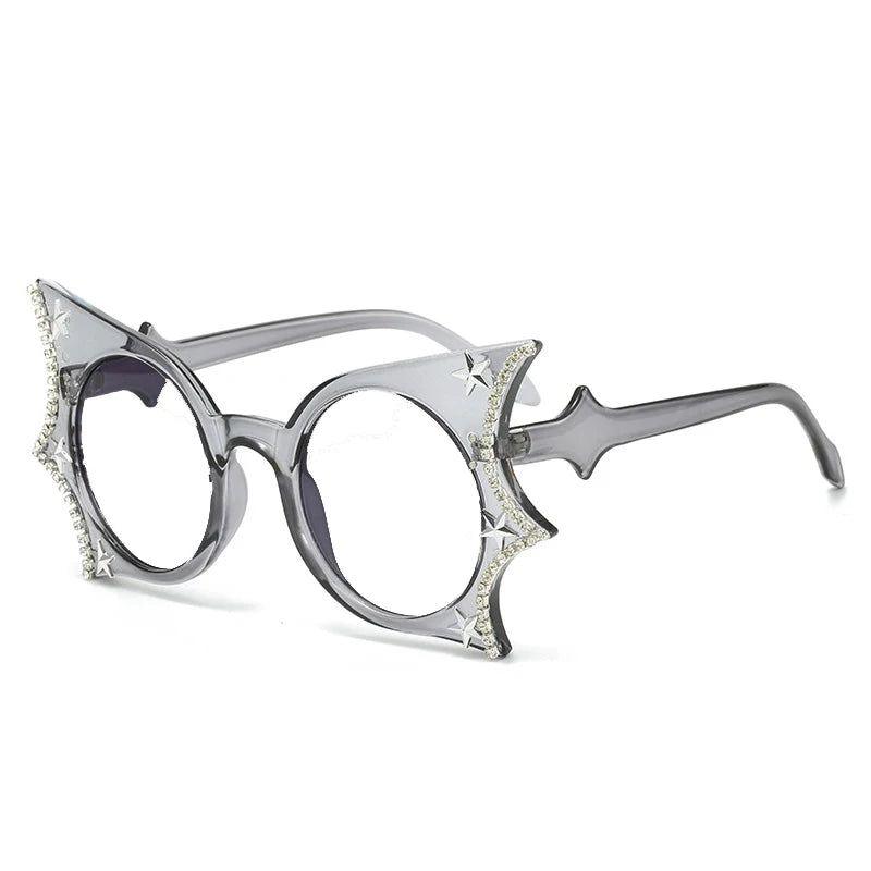 Diamond-Studded Bat Wing Cat Eye Sunglasses with UV Protection - Lucid Fantasy 