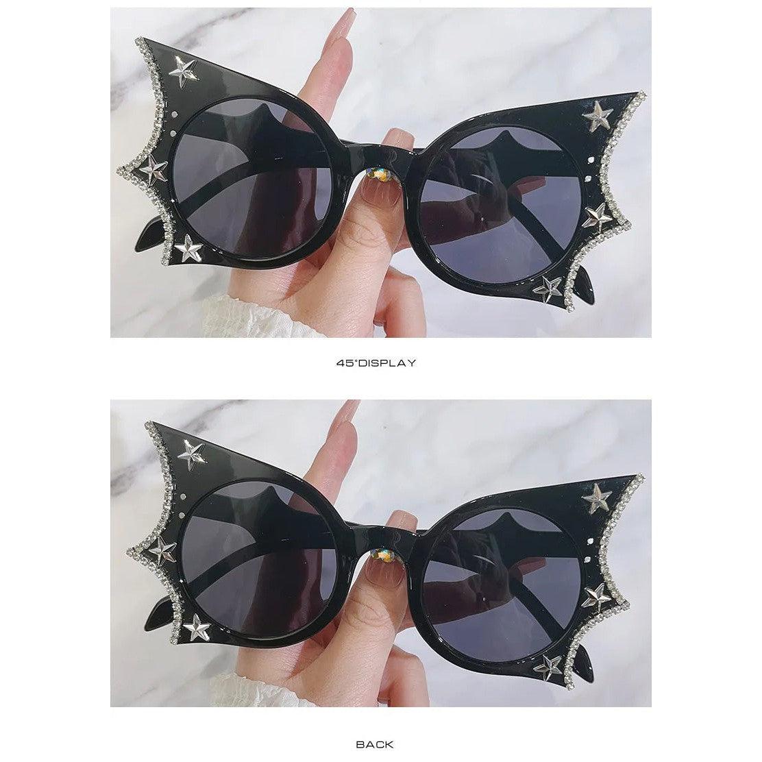 Diamond-Studded Bat Wing Cat Eye Sunglasses with UV Protection - Lucid Fantasy 