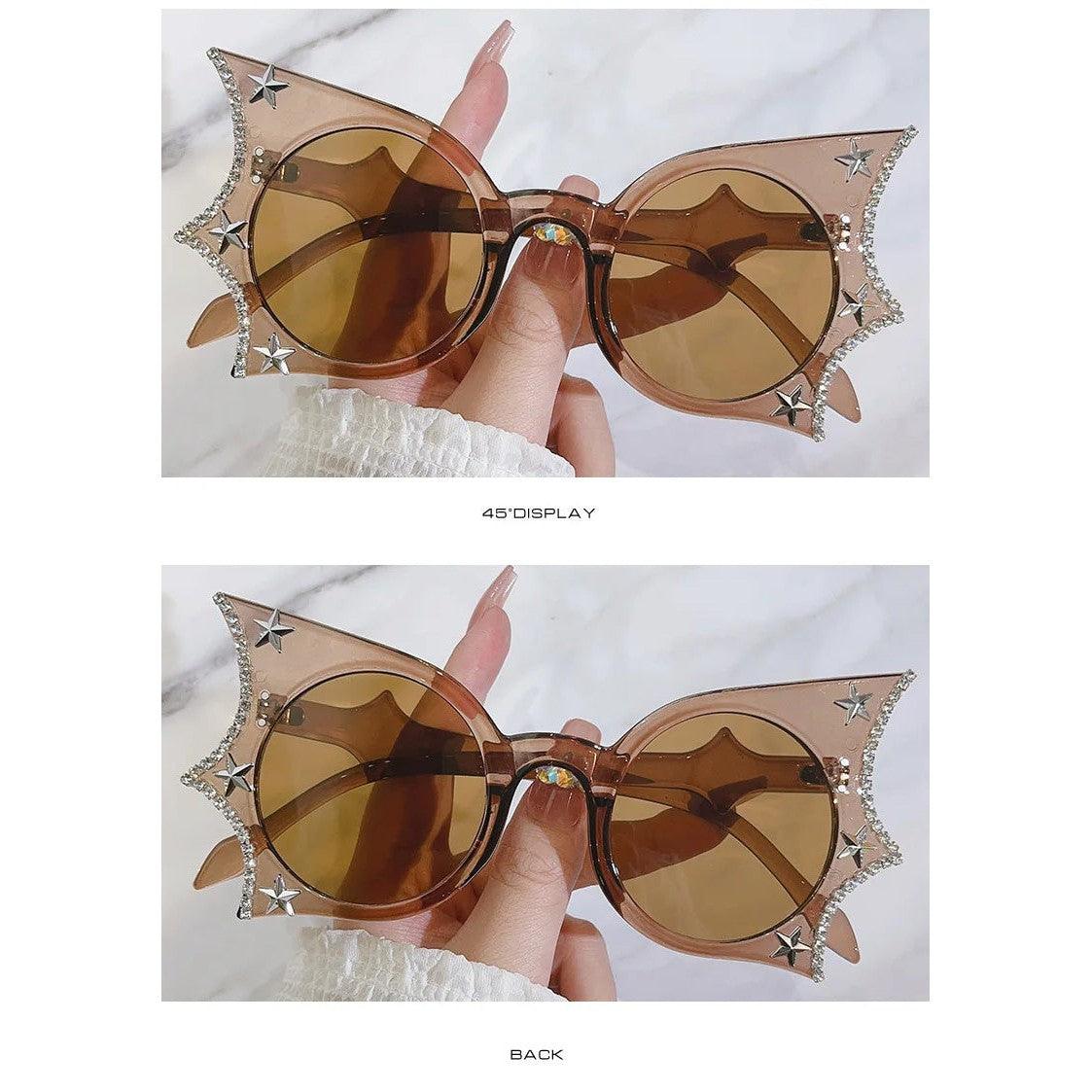 Diamond-Studded Bat Wing Cat Eye Sunglasses with UV Protection - Lucid Fantasy 