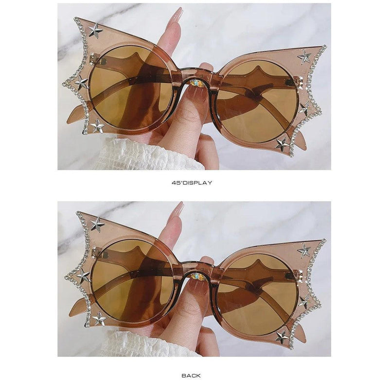 Diamond-Studded Bat Wing Cat Eye Sunglasses with UV Protection - Lucid Fantasy 