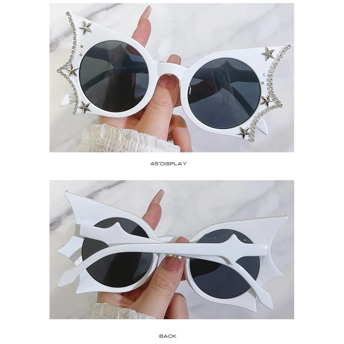 Diamond-Studded Bat Wing Cat Eye Sunglasses with UV Protection - Lucid Fantasy 