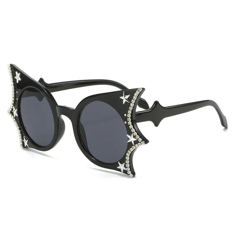 Diamond-Studded Bat Wing Cat Eye Sunglasses with UV Protection - Lucid Fantasy 