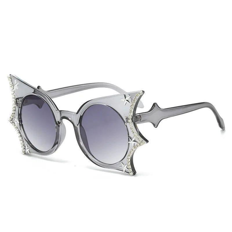 Diamond-Studded Bat Wing Cat Eye Sunglasses with UV Protection - Lucid Fantasy 