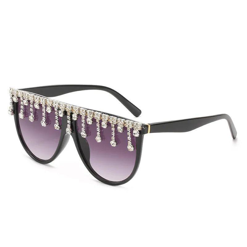 Diamond-Studded Oversized Square Fashion Sunglasses with Crystal Accents - Lucid Fantasy 