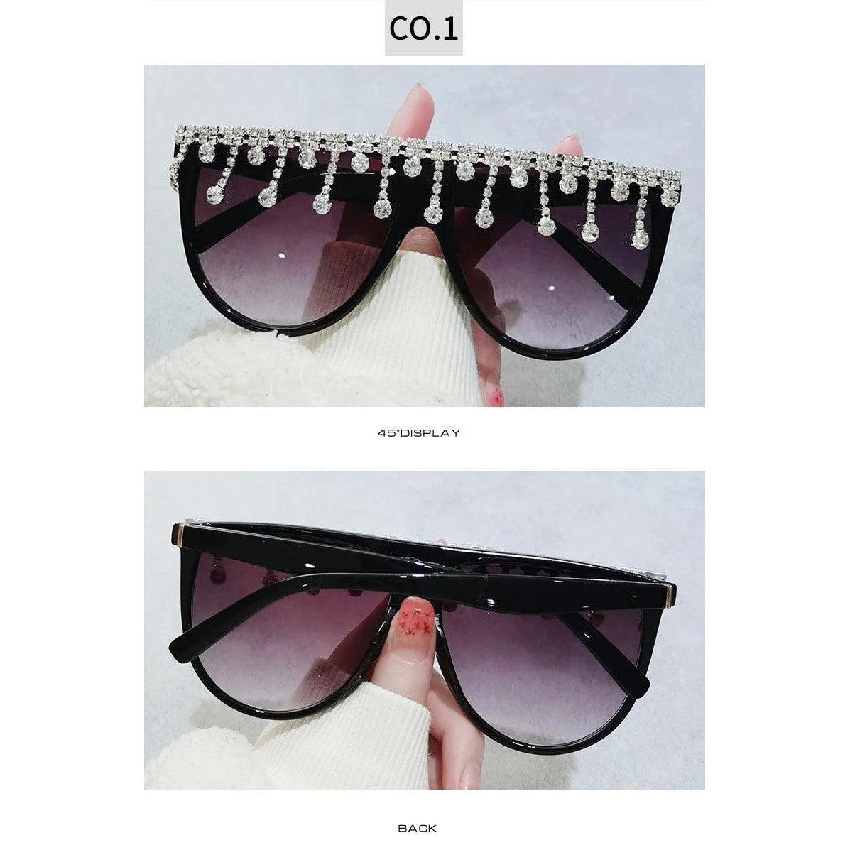 Diamond-Studded Oversized Square Fashion Sunglasses with Crystal Accents - Lucid Fantasy 