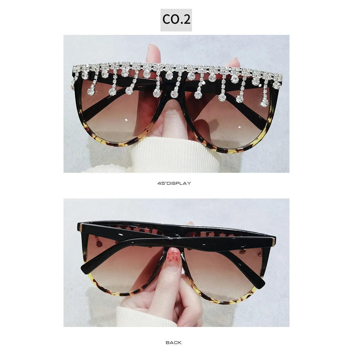 Diamond-Studded Oversized Square Fashion Sunglasses with Crystal Accents - Lucid Fantasy 