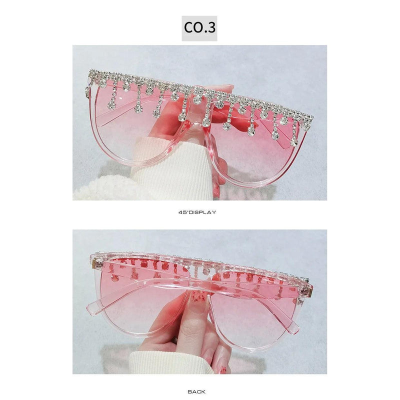 Diamond-Studded Oversized Square Fashion Sunglasses with Crystal Accents - Lucid Fantasy 