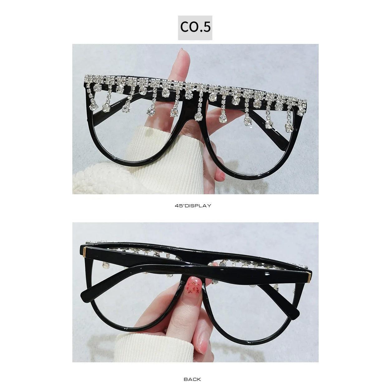 Diamond-Studded Oversized Square Fashion Sunglasses with Crystal Accents - Lucid Fantasy 