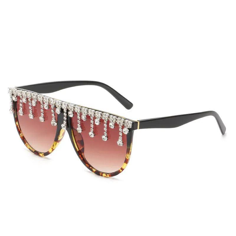 Diamond-Studded Oversized Square Fashion Sunglasses with Crystal Accents - Lucid Fantasy 