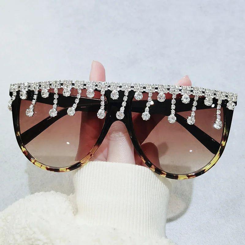 Diamond-Studded Oversized Square Fashion Sunglasses with Crystal Accents - Lucid Fantasy 