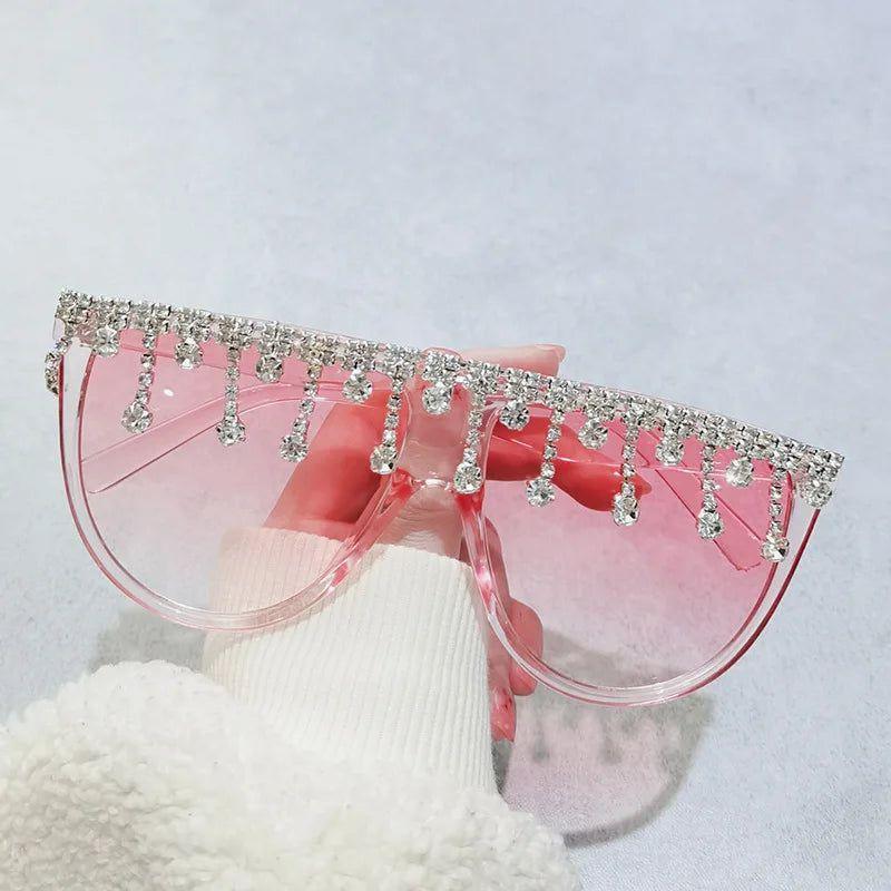 Diamond-Studded Oversized Square Fashion Sunglasses with Crystal Accents - Lucid Fantasy 