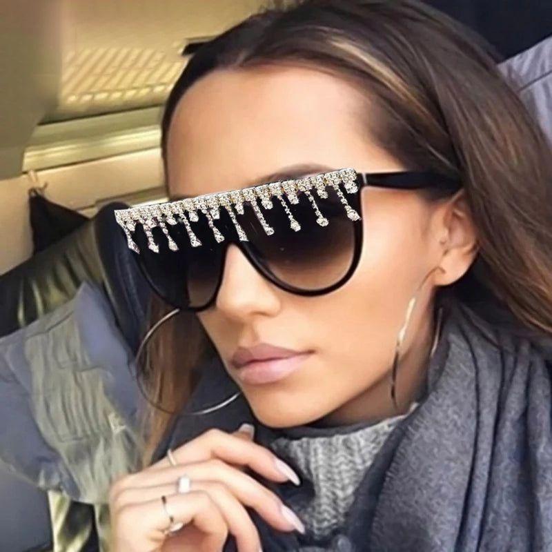 Diamond-Studded Oversized Square Fashion Sunglasses with Crystal Accents - Lucid Fantasy 