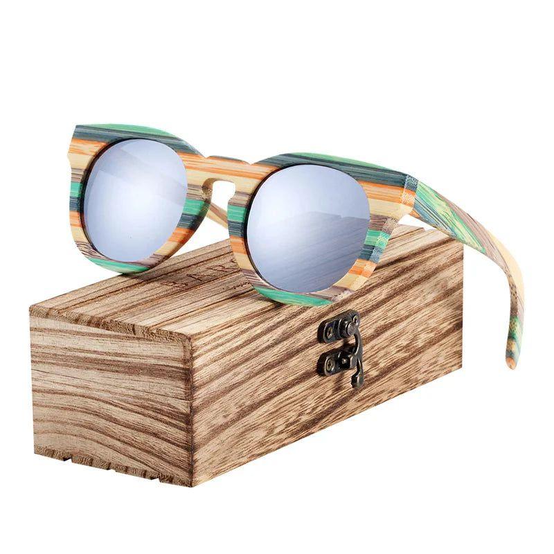 Eco-Friendly Bamboo Round Sunglasses for Men with Polarized Gradient Lenses - Lucid Fantasy 