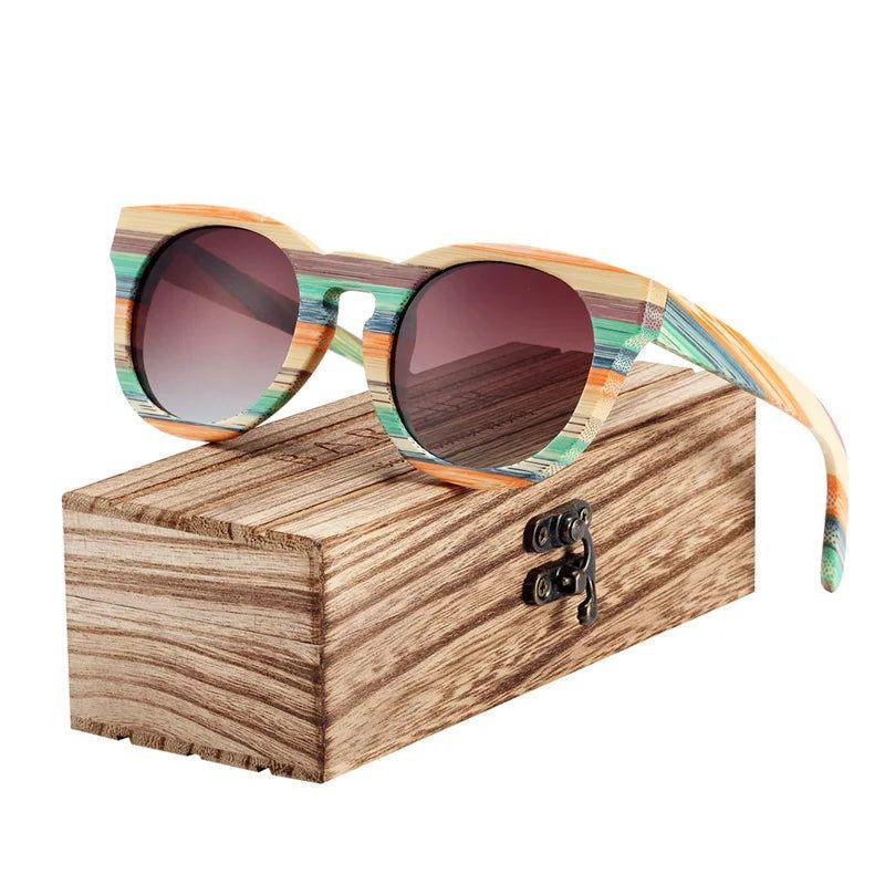 Eco-Friendly Bamboo Round Sunglasses for Men with Polarized Gradient Lenses - Lucid Fantasy 