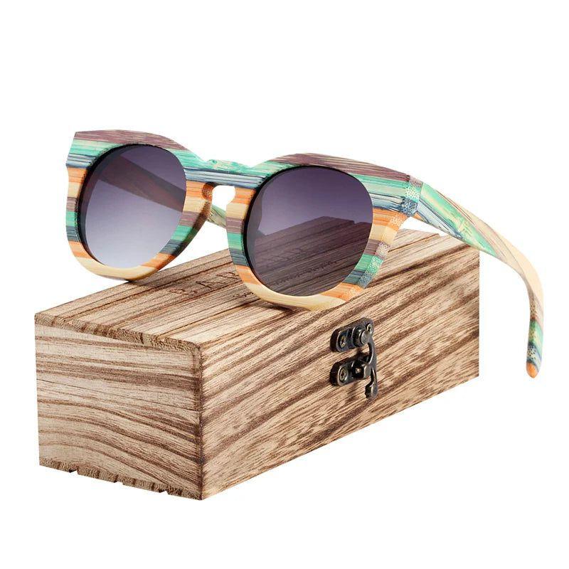 Eco-Friendly Bamboo Round Sunglasses for Men with Polarized Gradient Lenses - Lucid Fantasy 