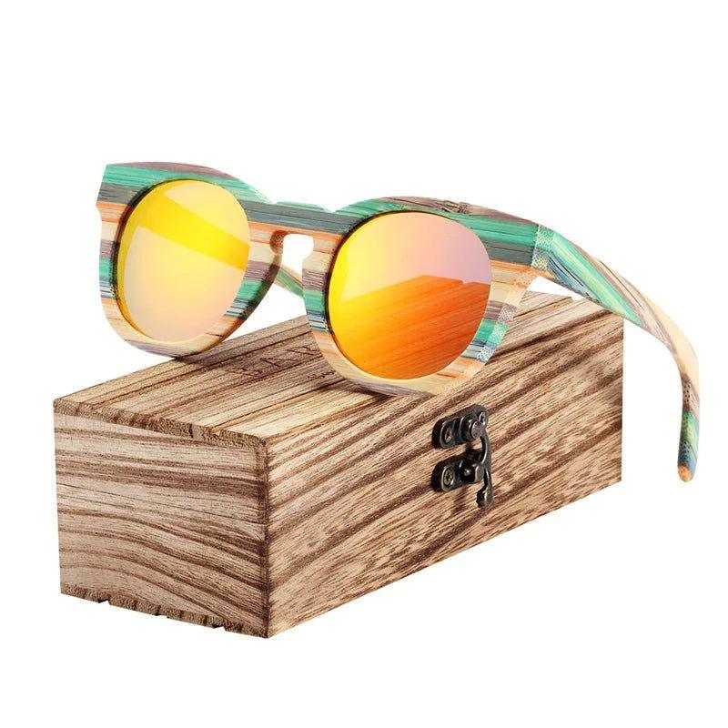 Eco-Friendly Bamboo Round Sunglasses for Men with Polarized Gradient Lenses - Lucid Fantasy 