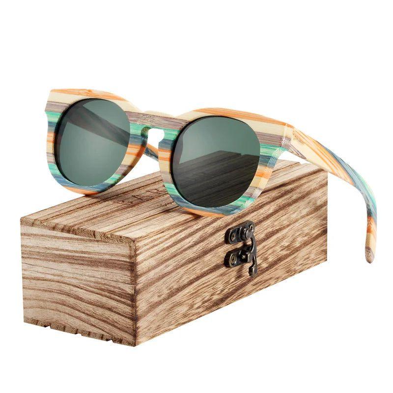 Eco-Friendly Bamboo Round Sunglasses for Men with Polarized Gradient Lenses - Lucid Fantasy 