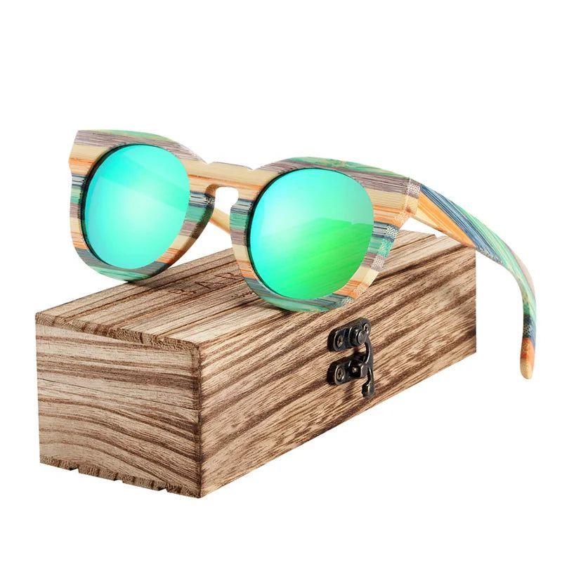 Eco-Friendly Bamboo Round Sunglasses for Men with Polarized Gradient Lenses - Lucid Fantasy 