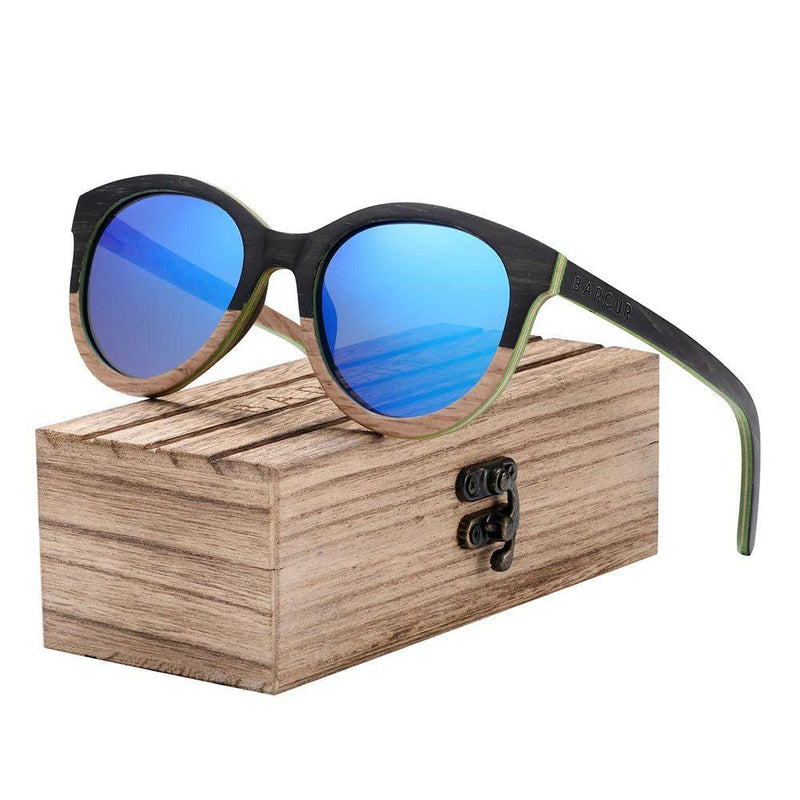 Eco-Friendly Cat Eye Polarized Wood Sunglasses for Men with UV400 Protection - Lucid Fantasy 