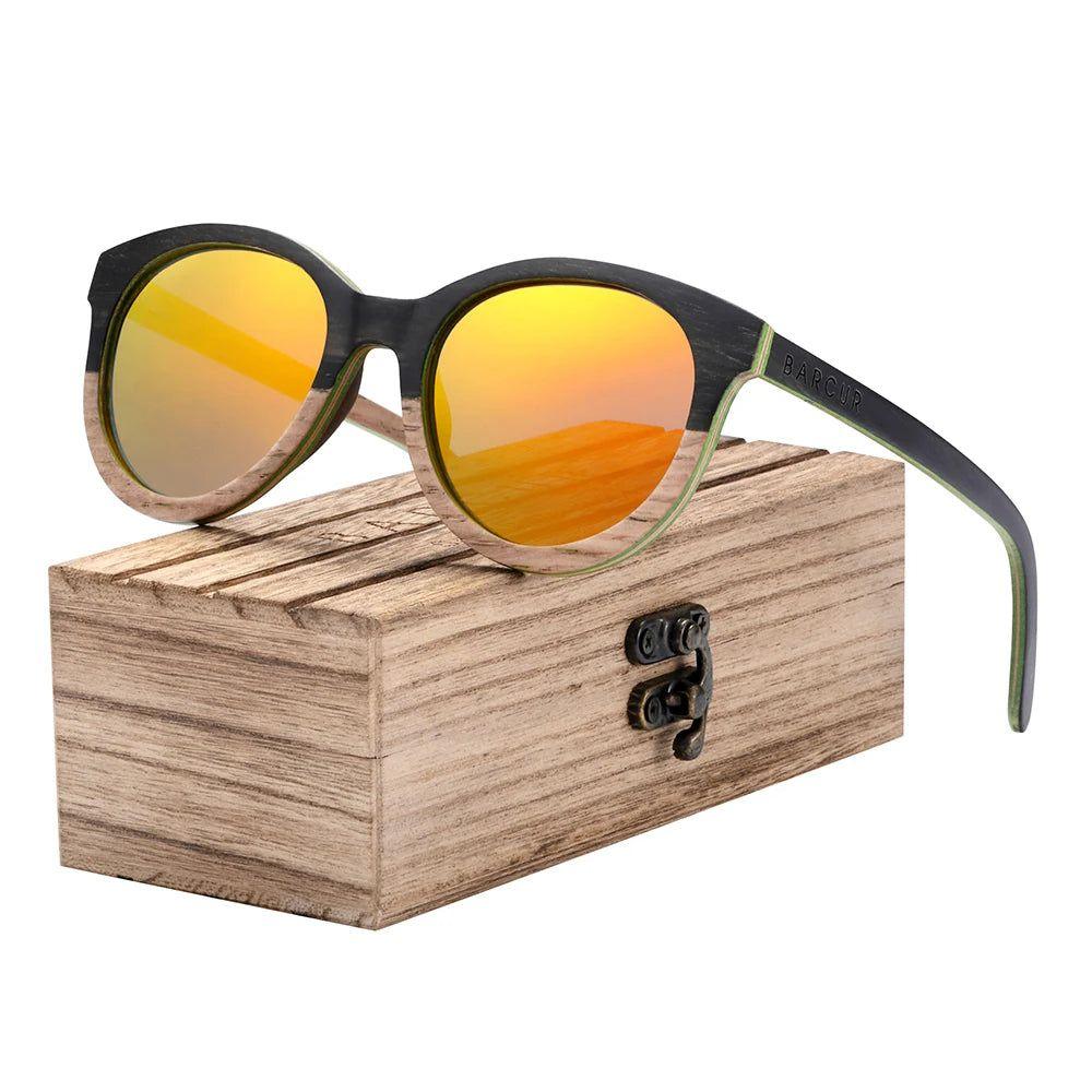 Eco-Friendly Cat Eye Polarized Wood Sunglasses for Men with UV400 Protection - Lucid Fantasy 